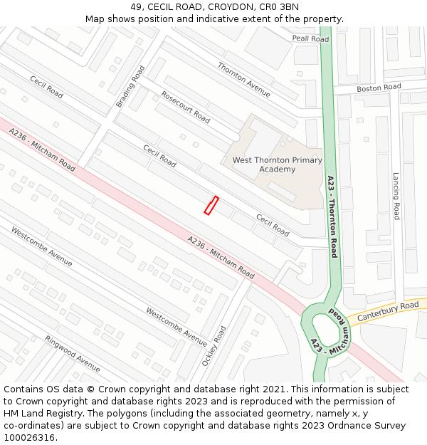 49, CECIL ROAD, CROYDON, CR0 3BN: Location map and indicative extent of plot