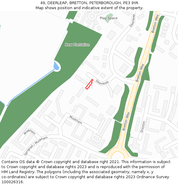 49, DEERLEAP, BRETTON, PETERBOROUGH, PE3 9YA: Location map and indicative extent of plot
