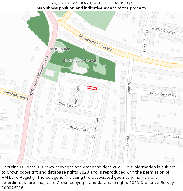 49, DOUGLAS ROAD, WELLING, DA16 1QY: Location map and indicative extent of plot