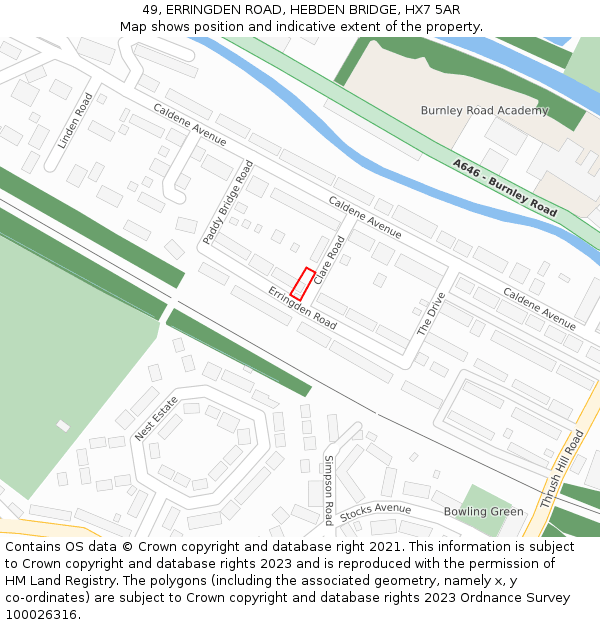 49, ERRINGDEN ROAD, HEBDEN BRIDGE, HX7 5AR: Location map and indicative extent of plot