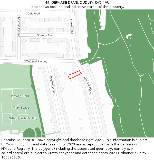 49, GERVASE DRIVE, DUDLEY, DY1 4AU: Location map and indicative extent of plot