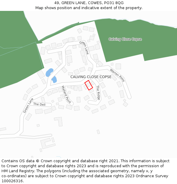49, GREEN LANE, COWES, PO31 8QG: Location map and indicative extent of plot