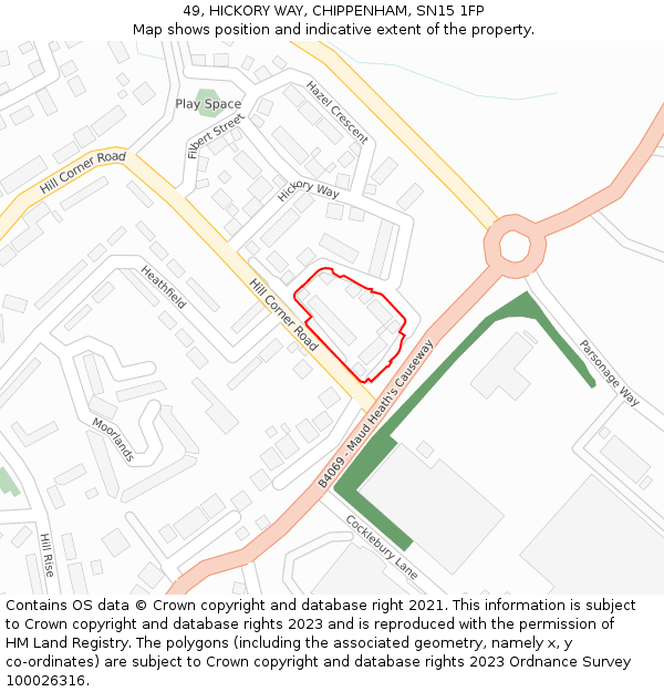 49, HICKORY WAY, CHIPPENHAM, SN15 1FP: Location map and indicative extent of plot