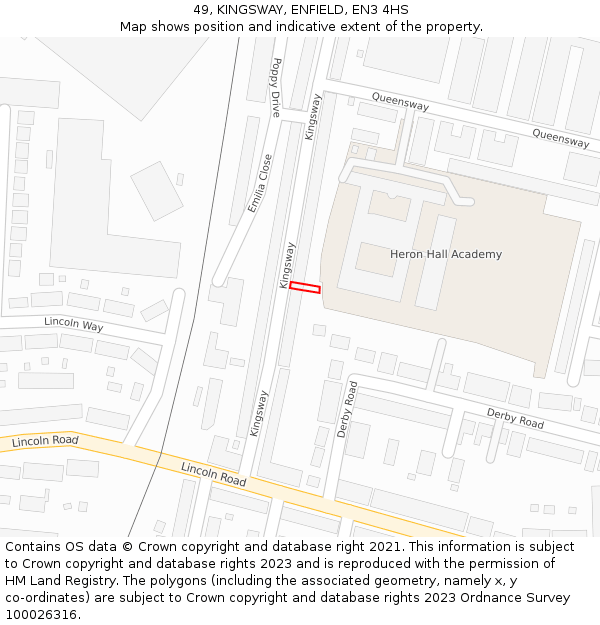 49, KINGSWAY, ENFIELD, EN3 4HS: Location map and indicative extent of plot
