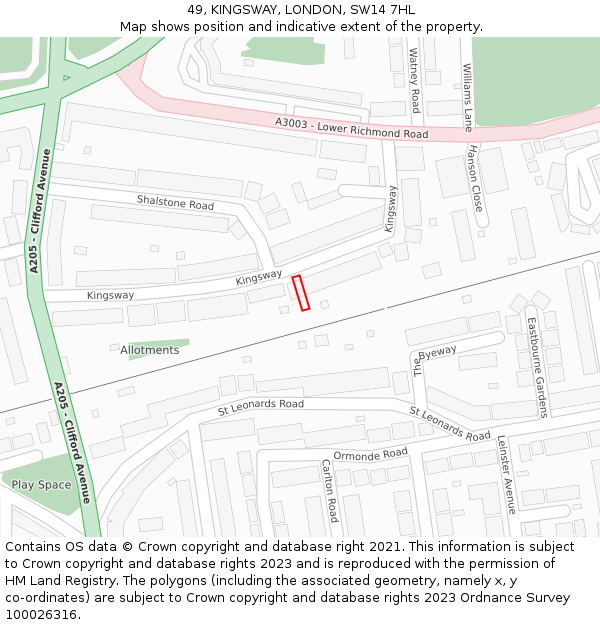 49, KINGSWAY, LONDON, SW14 7HL: Location map and indicative extent of plot