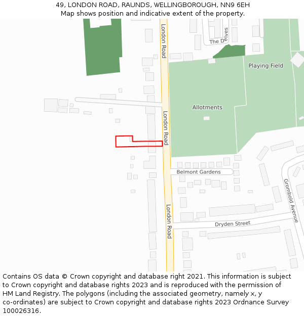 49, LONDON ROAD, RAUNDS, WELLINGBOROUGH, NN9 6EH: Location map and indicative extent of plot