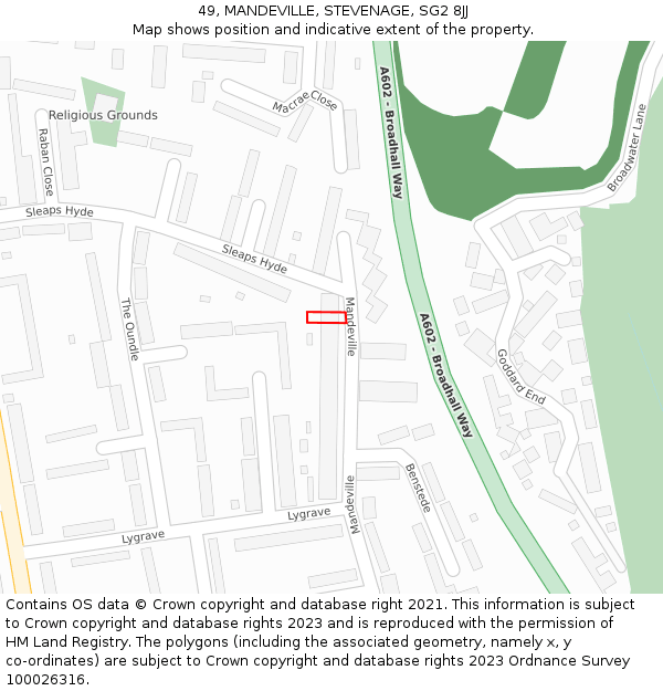 49, MANDEVILLE, STEVENAGE, SG2 8JJ: Location map and indicative extent of plot