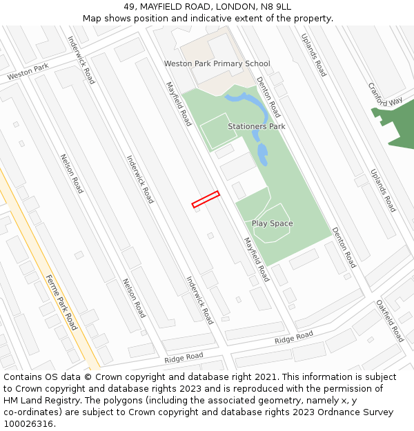 49, MAYFIELD ROAD, LONDON, N8 9LL: Location map and indicative extent of plot