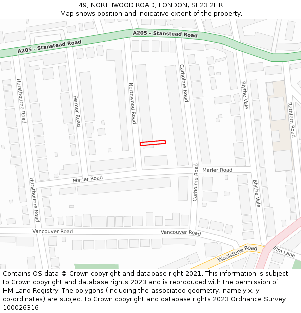49, NORTHWOOD ROAD, LONDON, SE23 2HR: Location map and indicative extent of plot