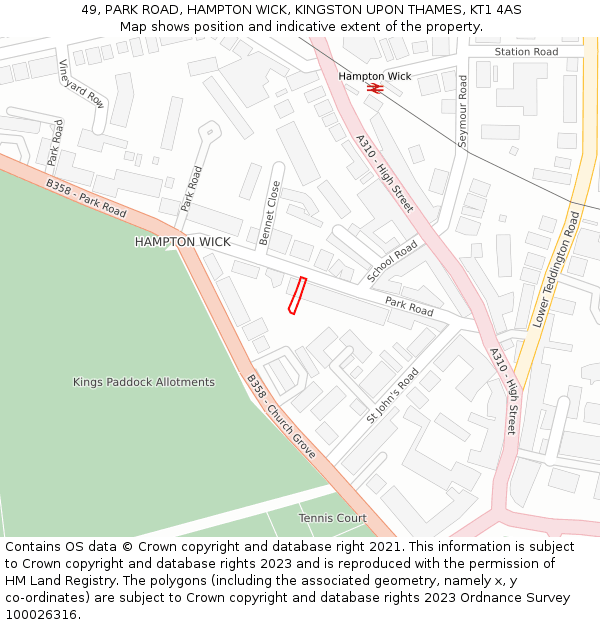 49, PARK ROAD, HAMPTON WICK, KINGSTON UPON THAMES, KT1 4AS: Location map and indicative extent of plot