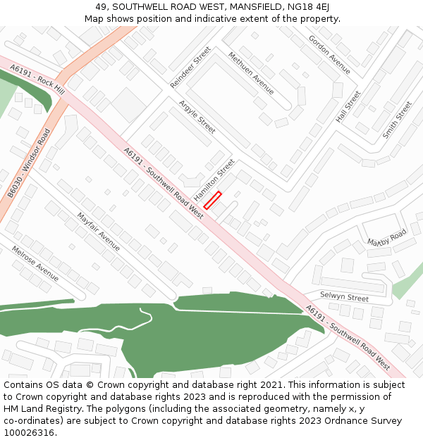 49, SOUTHWELL ROAD WEST, MANSFIELD, NG18 4EJ: Location map and indicative extent of plot
