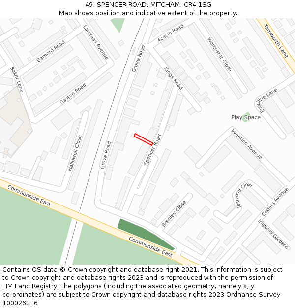 49, SPENCER ROAD, MITCHAM, CR4 1SG: Location map and indicative extent of plot