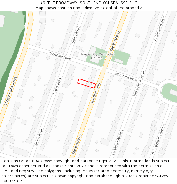 49, THE BROADWAY, SOUTHEND-ON-SEA, SS1 3HG: Location map and indicative extent of plot