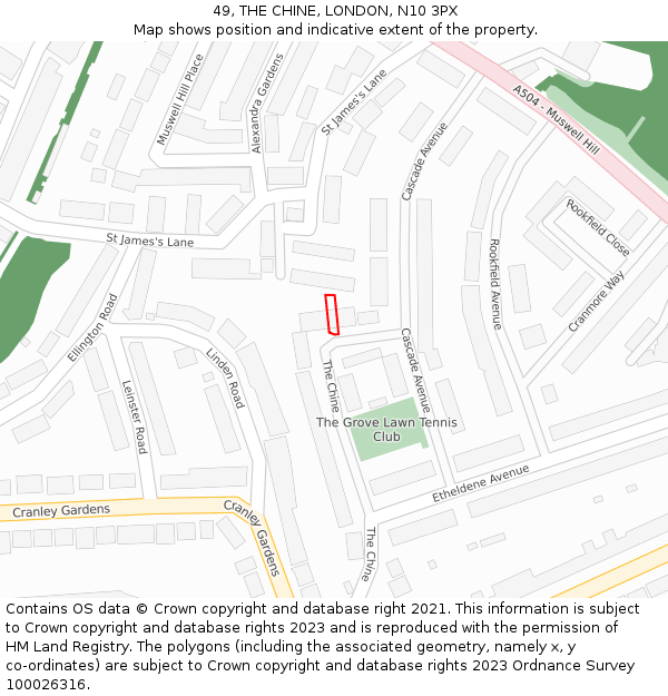 49, THE CHINE, LONDON, N10 3PX: Location map and indicative extent of plot