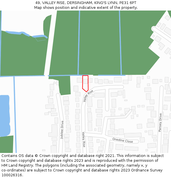 49, VALLEY RISE, DERSINGHAM, KING'S LYNN, PE31 6PT: Location map and indicative extent of plot
