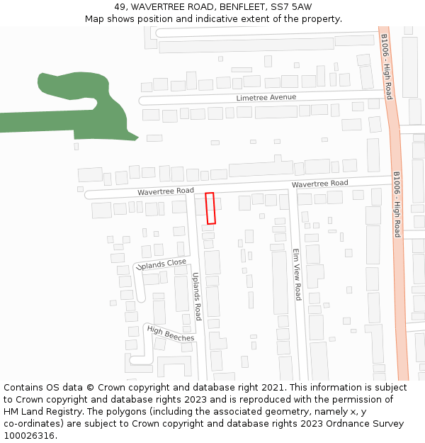 49, WAVERTREE ROAD, BENFLEET, SS7 5AW: Location map and indicative extent of plot