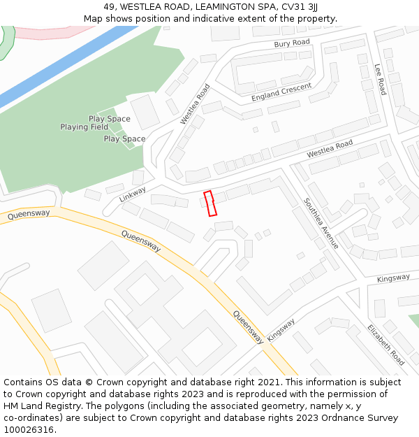 49, WESTLEA ROAD, LEAMINGTON SPA, CV31 3JJ: Location map and indicative extent of plot