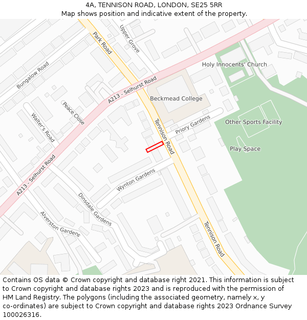 4A, TENNISON ROAD, LONDON, SE25 5RR: Location map and indicative extent of plot