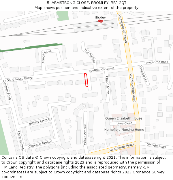 5, ARMSTRONG CLOSE, BROMLEY, BR1 2QT: Location map and indicative extent of plot