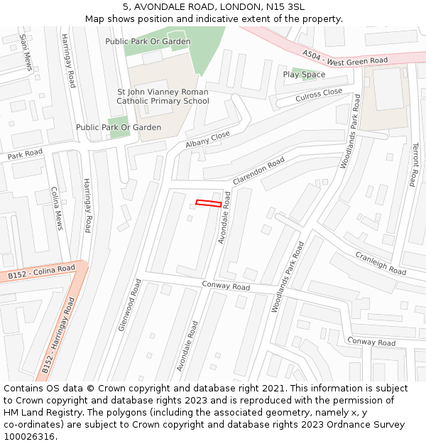 5, AVONDALE ROAD, LONDON, N15 3SL: Location map and indicative extent of plot
