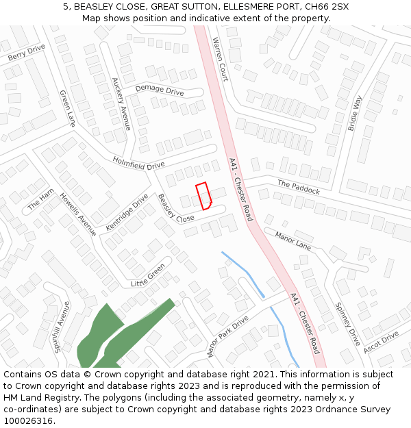 5, BEASLEY CLOSE, GREAT SUTTON, ELLESMERE PORT, CH66 2SX: Location map and indicative extent of plot