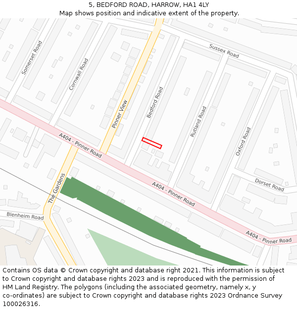 5, BEDFORD ROAD, HARROW, HA1 4LY: Location map and indicative extent of plot