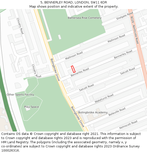 5, BENNERLEY ROAD, LONDON, SW11 6DR: Location map and indicative extent of plot