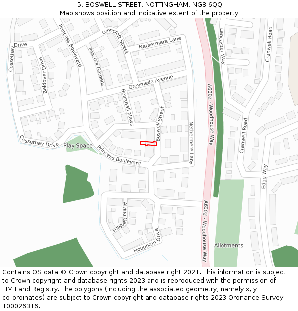 5, BOSWELL STREET, NOTTINGHAM, NG8 6QQ: Location map and indicative extent of plot