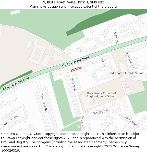 5, BUTE ROAD, WALLINGTON, SM6 8BZ: Location map and indicative extent of plot