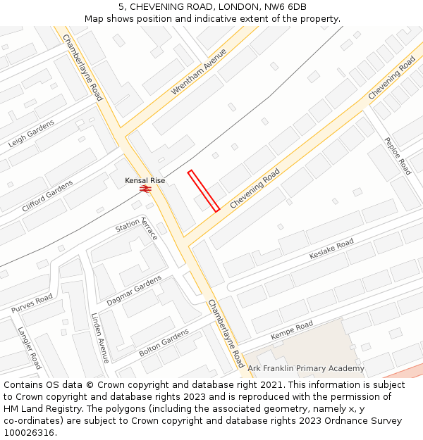 5, CHEVENING ROAD, LONDON, NW6 6DB: Location map and indicative extent of plot