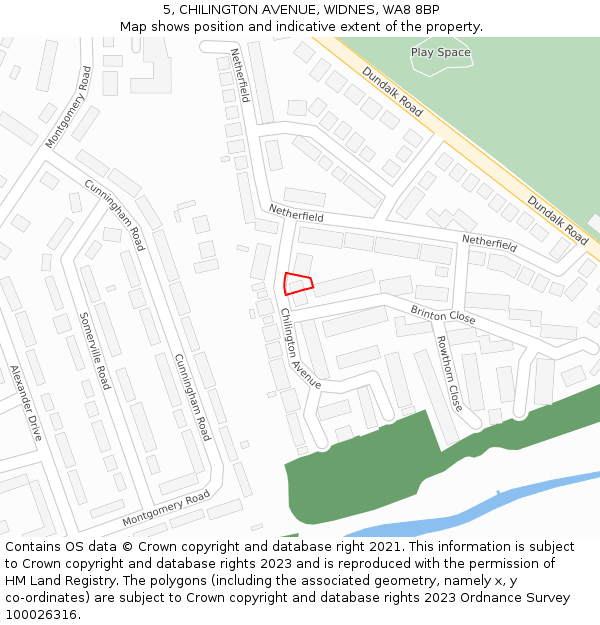 5, CHILINGTON AVENUE, WIDNES, WA8 8BP: Location map and indicative extent of plot