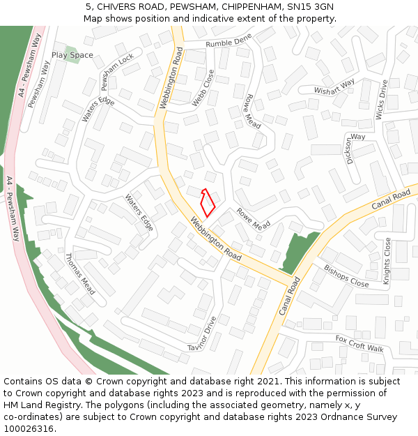 5, CHIVERS ROAD, PEWSHAM, CHIPPENHAM, SN15 3GN: Location map and indicative extent of plot