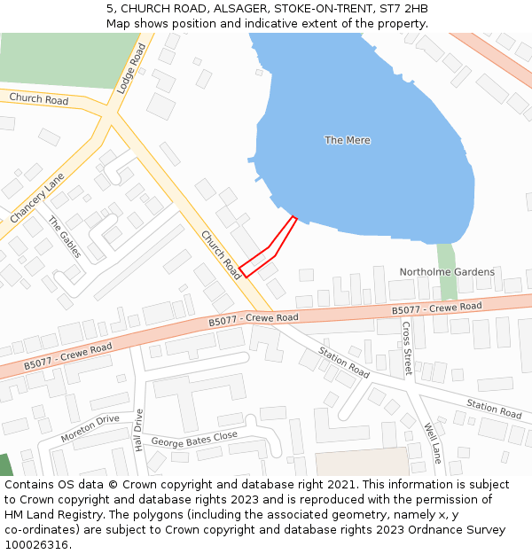 5, CHURCH ROAD, ALSAGER, STOKE-ON-TRENT, ST7 2HB: Location map and indicative extent of plot