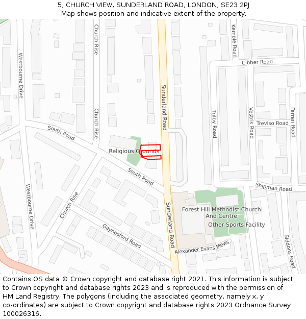 5, CHURCH VIEW, SUNDERLAND ROAD, LONDON, SE23 2PJ: Location map and indicative extent of plot