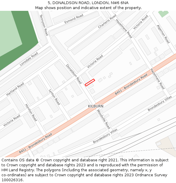5, DONALDSON ROAD, LONDON, NW6 6NA: Location map and indicative extent of plot