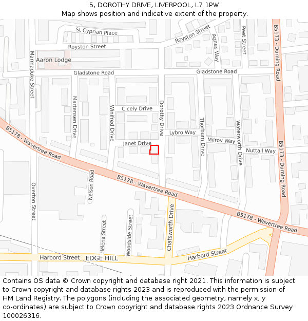 5, DOROTHY DRIVE, LIVERPOOL, L7 1PW: Location map and indicative extent of plot