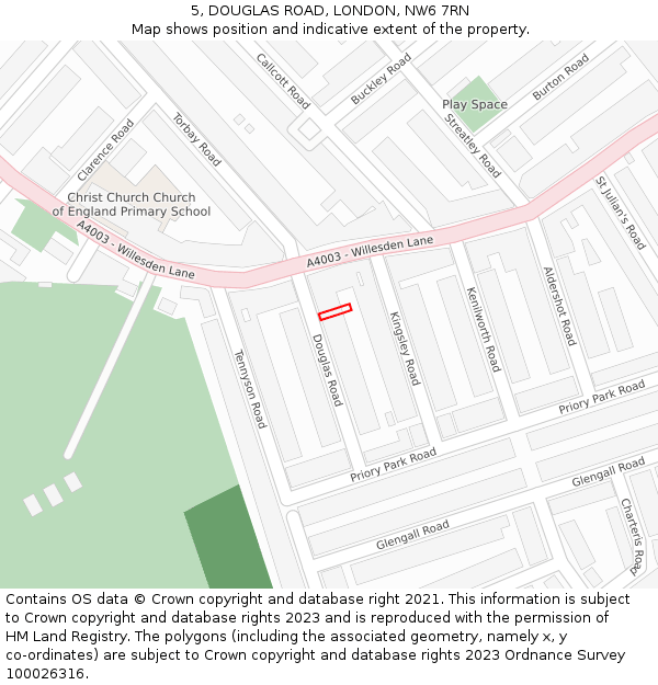 5, DOUGLAS ROAD, LONDON, NW6 7RN: Location map and indicative extent of plot