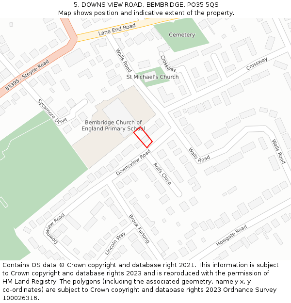 5, DOWNS VIEW ROAD, BEMBRIDGE, PO35 5QS: Location map and indicative extent of plot