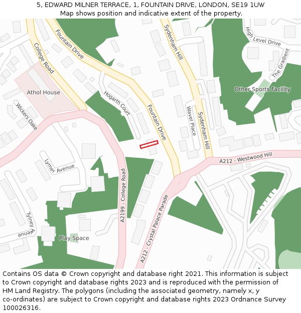 5, EDWARD MILNER TERRACE, 1, FOUNTAIN DRIVE, LONDON, SE19 1UW: Location map and indicative extent of plot