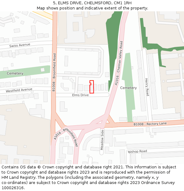 5, ELMS DRIVE, CHELMSFORD, CM1 1RH: Location map and indicative extent of plot