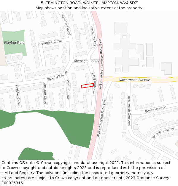 5, ERMINGTON ROAD, WOLVERHAMPTON, WV4 5DZ: Location map and indicative extent of plot