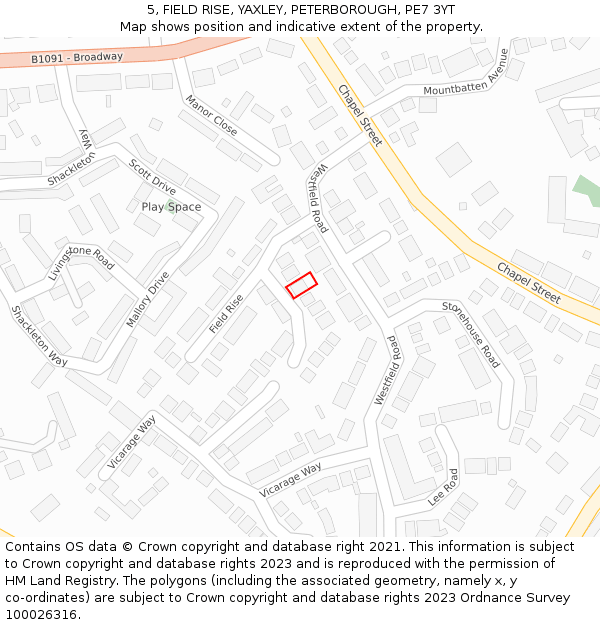 5, FIELD RISE, YAXLEY, PETERBOROUGH, PE7 3YT: Location map and indicative extent of plot