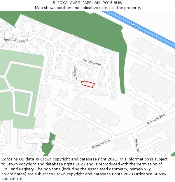 5, FOXGLOVES, FAREHAM, PO16 8UW: Location map and indicative extent of plot