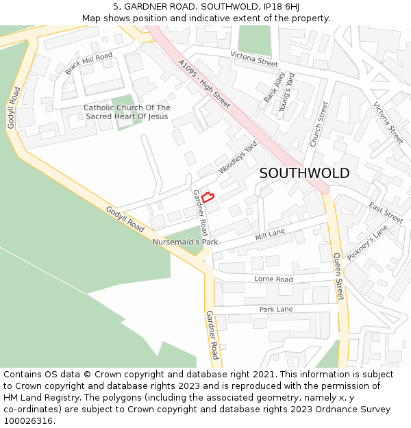 5, GARDNER ROAD, SOUTHWOLD, IP18 6HJ: Location map and indicative extent of plot