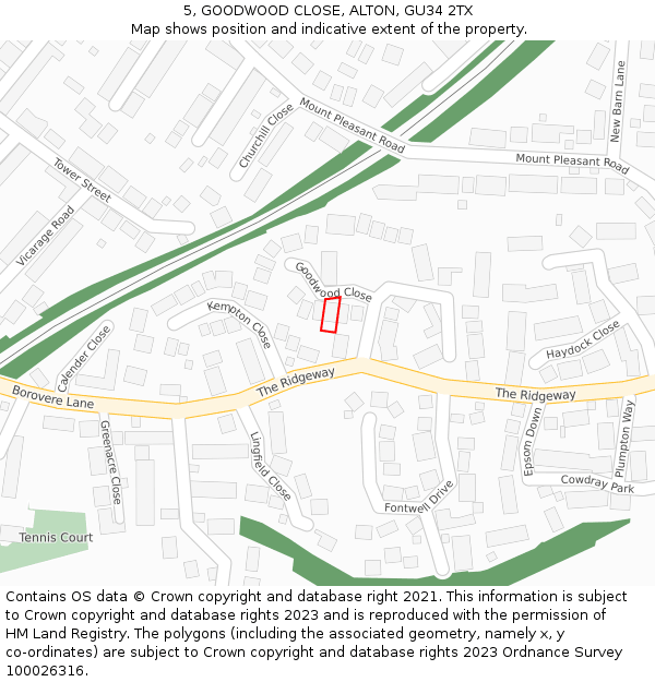 5, GOODWOOD CLOSE, ALTON, GU34 2TX: Location map and indicative extent of plot