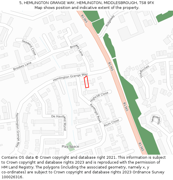 5, HEMLINGTON GRANGE WAY, HEMLINGTON, MIDDLESBROUGH, TS8 9FX: Location map and indicative extent of plot