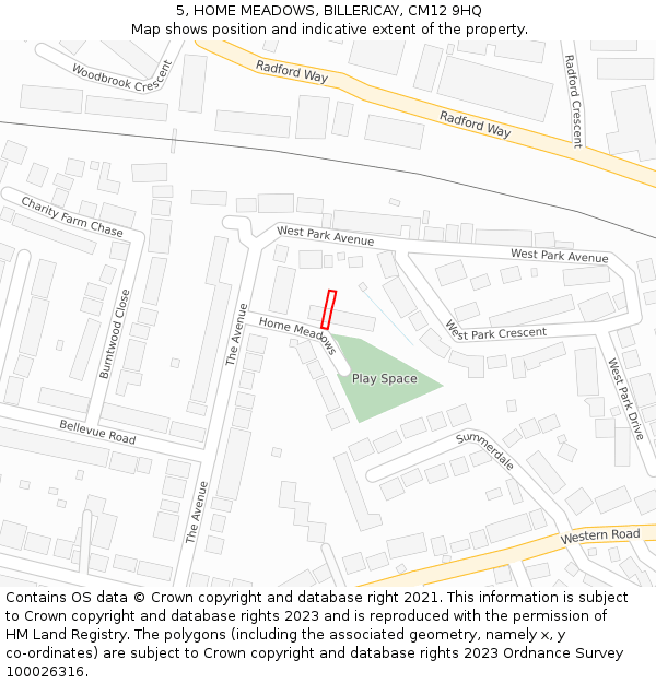 5, HOME MEADOWS, BILLERICAY, CM12 9HQ: Location map and indicative extent of plot