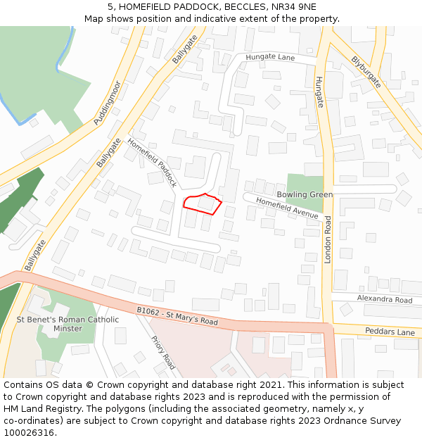 5, HOMEFIELD PADDOCK, BECCLES, NR34 9NE: Location map and indicative extent of plot