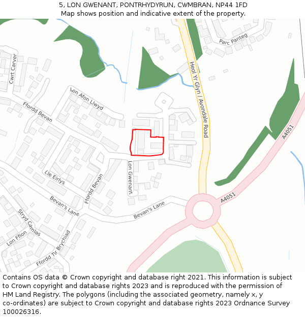 5, LON GWENANT, PONTRHYDYRUN, CWMBRAN, NP44 1FD: Location map and indicative extent of plot
