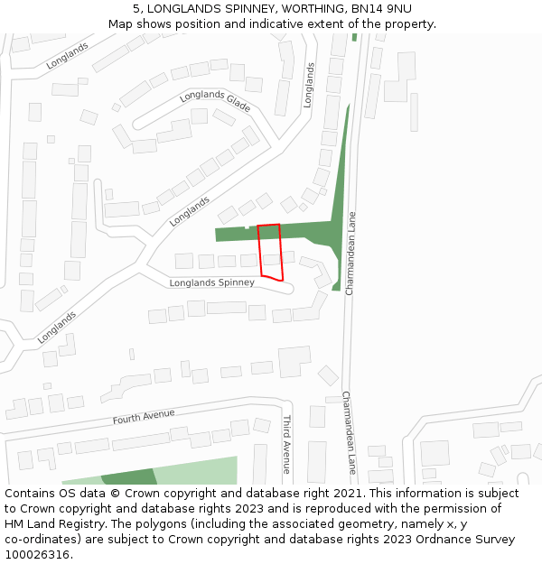 5, LONGLANDS SPINNEY, WORTHING, BN14 9NU: Location map and indicative extent of plot